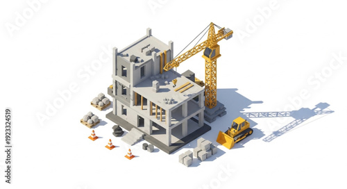 3D Construction Site with Crane.