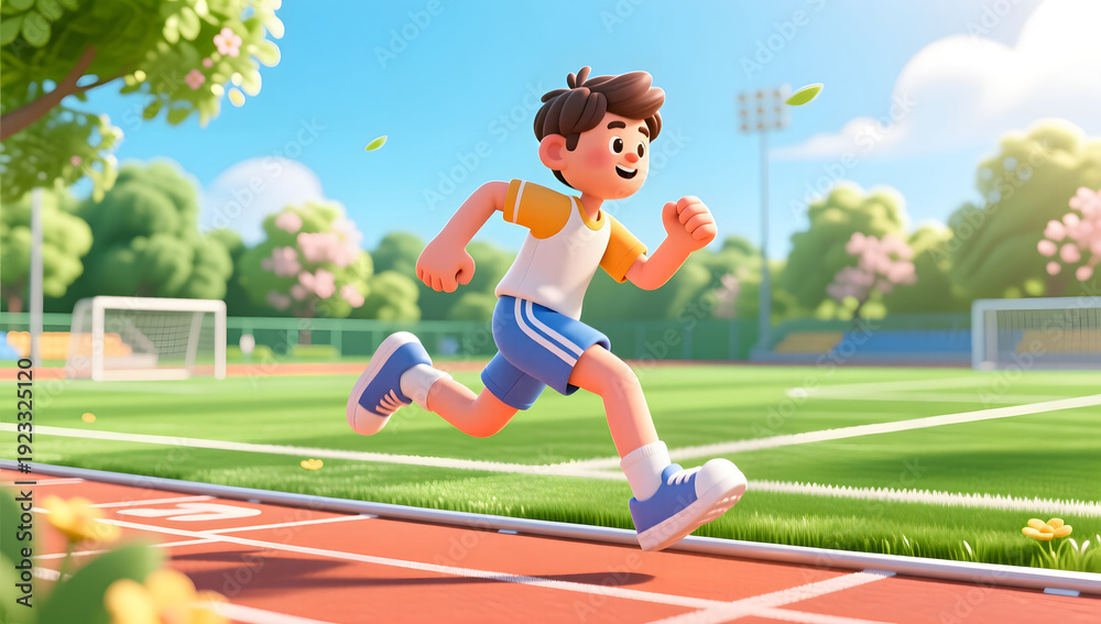 Obraz premium Athletes running on the green field in spring sports