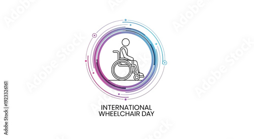 International Wheelchair Day vector illustration with a person in a wheelchair and colorful circular design on a white background, promoting disability inclusion and accessibility.