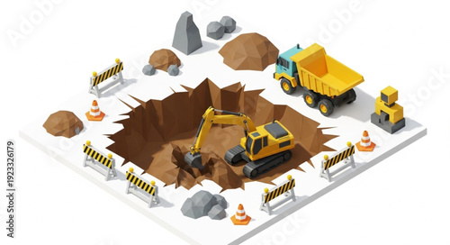 3D Construction Site Model with Machinery.