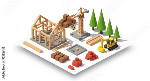 3D Construction Site Model with Trees.