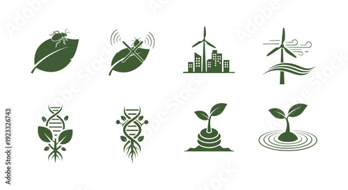 Collection of icons representing various agricultural and environmental themes