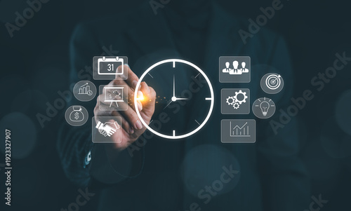 Foto Time management and business strategy to save working time and reduce costs through prioritization, smart scheduling, eliminating time wasters, automation, and continuous process improvement