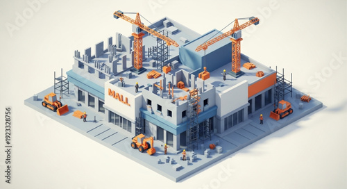 3D Industrial Factory Construction Site.