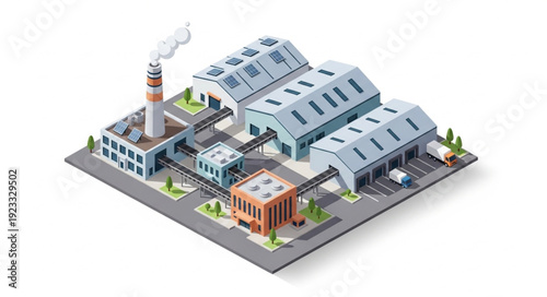 3D Isometric Industrial Factory Complex Building.