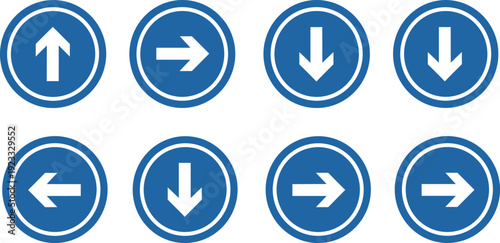 Directional Arrow Icon Set with Up Down Left and Right Navigation Symbols for Wayfinding Traffic Guidance and Interface Design Use