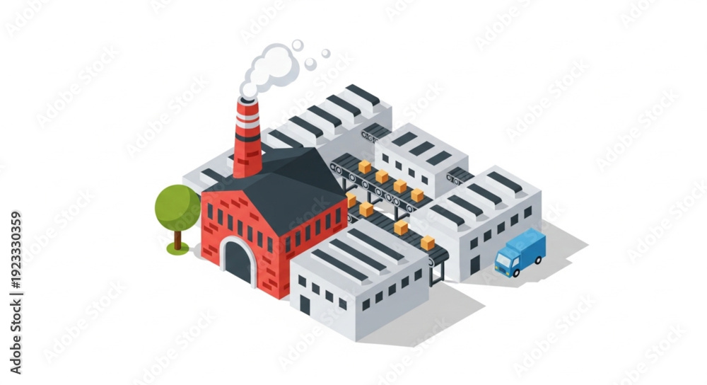 Fototapeta premium 3D Factory Building with Chimney.