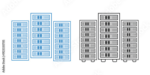 Server Rack Vector Icons - Data Center & Cloud Storage Flat Design IT Infrastructure Illustrations.  