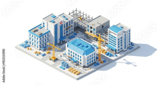 3D Industrial Complex with Buildings.