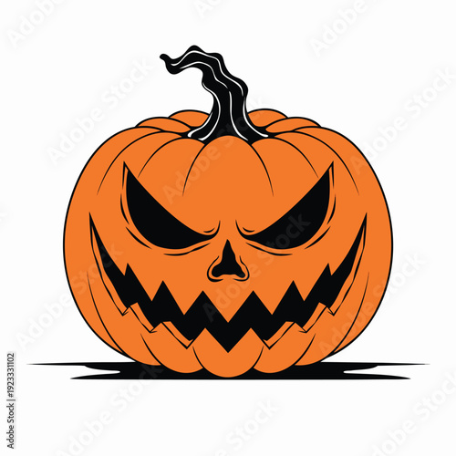 Intense jack-o'-lantern with sharp features and subtle shadow, conveying a menacing Halloween mood