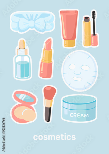 Cute Flat Vector Cosmetics Set Illustration
