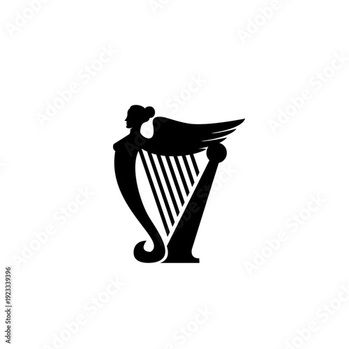 Elegant Silhouette of a Harp Merged with a Winged Female Figure
