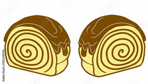 Cromboloni bakery. Sweet Pastry Roll Illustration. Hand Drawn Dessert Vector. Doodle bakery