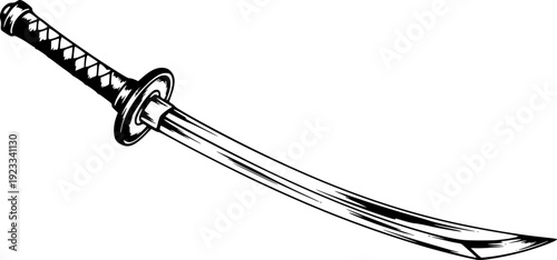 Elegant Sumi-e Style Sword Illustration in black and white for F
