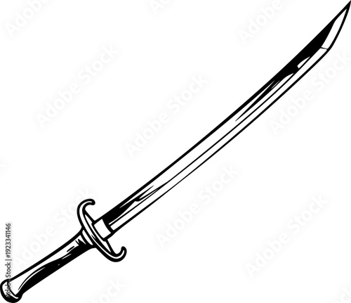 Elegant Sumi-e Style Sword Illustration in black and white for F
