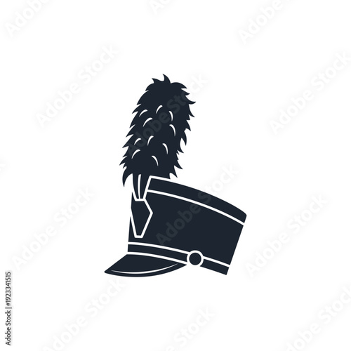 Stylized marching band hat with plume isolated on a crisp white background