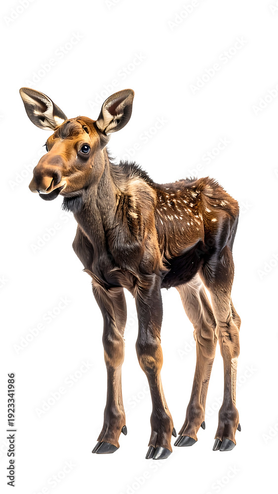 Fototapeta premium Adorable Moose Calf in Neutral Pose on White Background