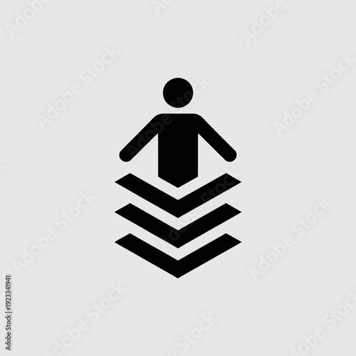 Black silhouette of a person standing above three downward-pointing arrows