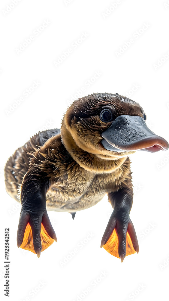Obraz premium Cute Baby Platypus Floating on a Clean White Background