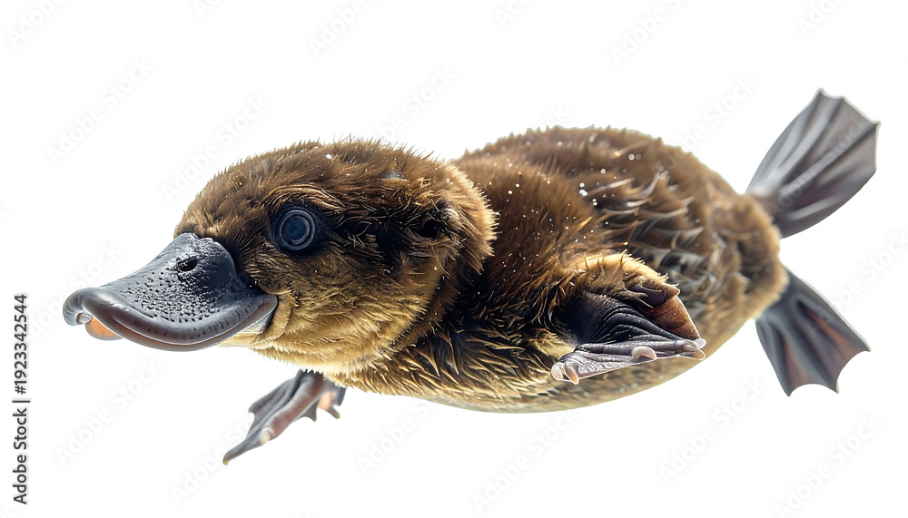 Naklejka premium Baby Platypus Floating on a Clean White Background