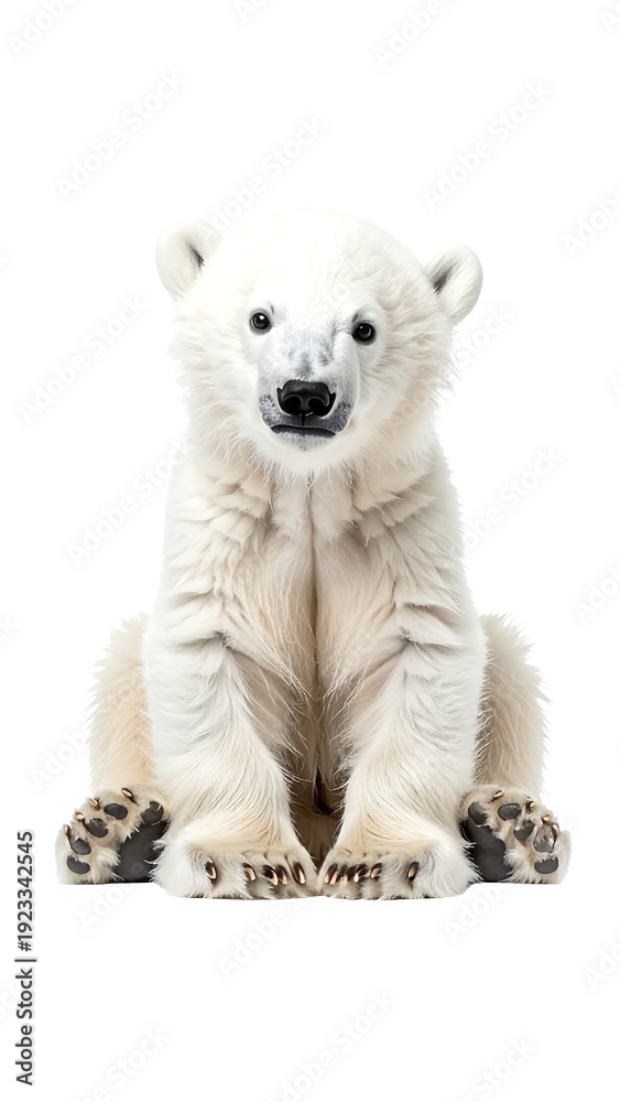 Fototapeta premium Calm Polar Bear Cub Sitting in Soft White Background