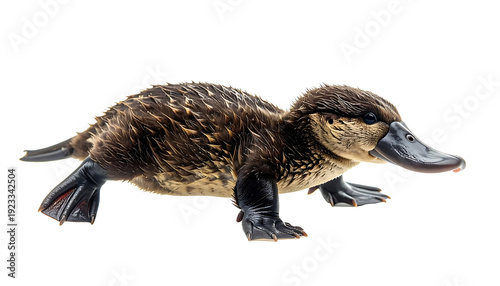 Adorable Baby Platypus Floating on White Background