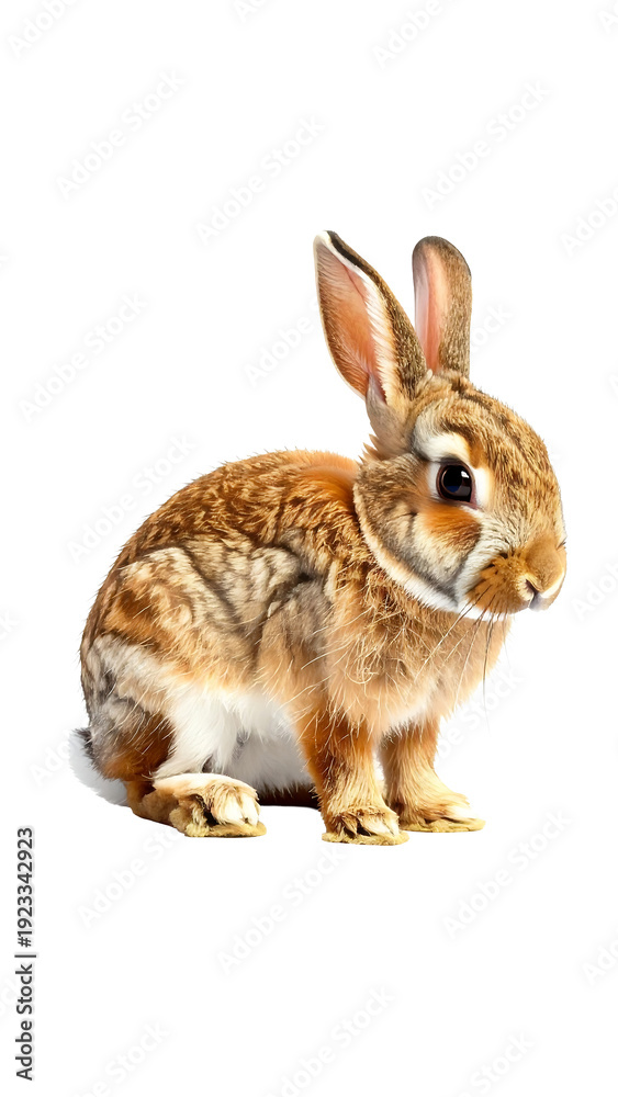 Fototapeta premium Soft Rabbit Nibbling in a Neat Pose on White Background