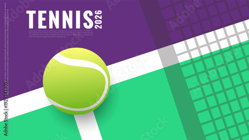 Tennis 2026 Championship Background with Rackets and Balls on Court , Vector illustration EPS 10