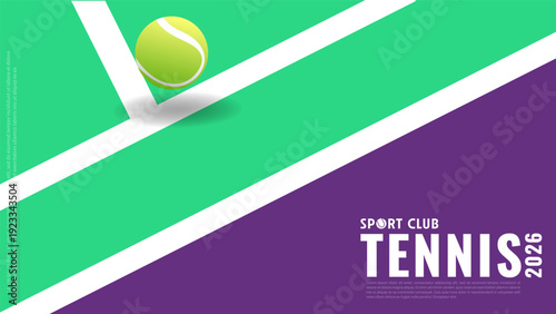 Tennis 2026 Championship Background with Rackets and Balls on Court , Vector illustration EPS 10