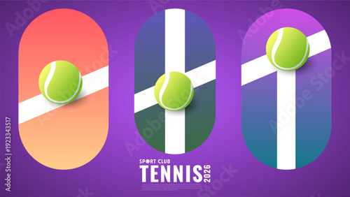 Tennis 2026 Championship Background with Rackets and Balls on Court , Vector illustration EPS 10
