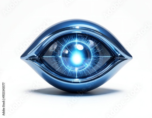 An abstract technology background featuring a 3d eye and target centered on a globe to provide business guidance and navigation for a discovery journey toward a silver compass orientation