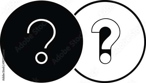 Two overlapping circles displaying question marks and dots black and white