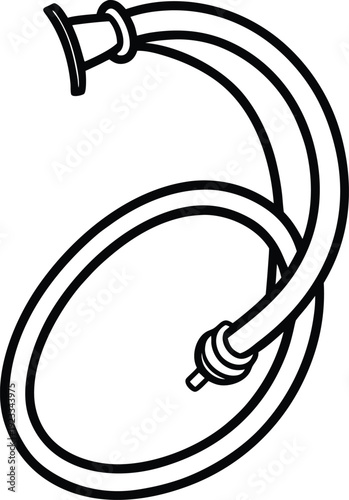 Simple line drawing of a shower head and hose in a circular form