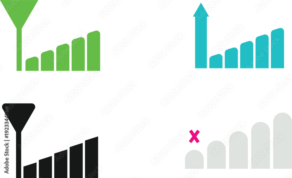 Fototapeta premium Collection of colorful bar graph icons in various styles and colors