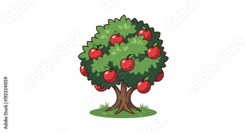 Apple tree vector illustration, cartoon style graphic for nature, food and healthy eating concepts