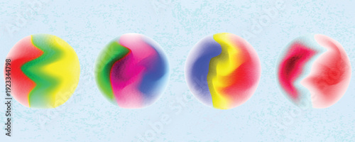 Set of light color circle gradient background. Abstract green  white  blue  yellow  red  pink  purple blurry mesh shape. White background. 