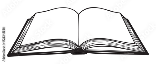 Classic open book with empty white pages ready for text or visuals, perfect for showcasing academic studies, literary works, or instructional content related to knowledge and wisdom