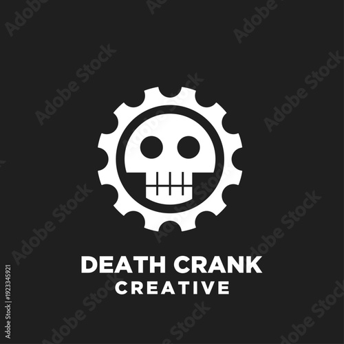Death Crank Creative Logo Featuring Minimalist Skull and Gear Icon