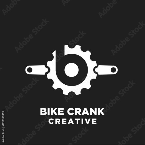 Bicycle Crank and Letter B Creative Logo on Black Background