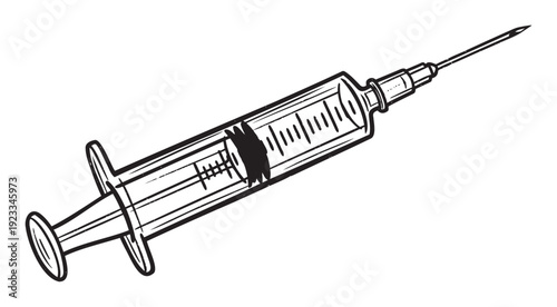 Bold black outline syringe with needle, an essential graphic for medical themes, vaccination awareness campaigns, and general healthcare educational content.