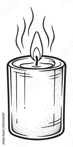 Classic hand drawn glowing scented candle in a container creating a warm and relaxing atmosphere perfect for wellness product packaging or mindful living blogs