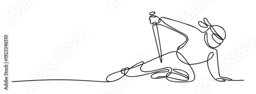 Elegant continuous line drawing of a woman performing a yoga stretch pose, perfect for health and wellness promotions, fitness studio branding, or serene lifestyle graphics.