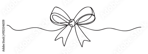 Elegant continuous line drawing of a celebration gift bow, perfect for holiday greetings, party invitations, special occasion decorations, or event promotional materials.