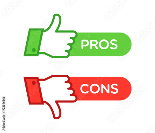 Vector Pros and Cons Thumbs Up and Thumbs Down Labels