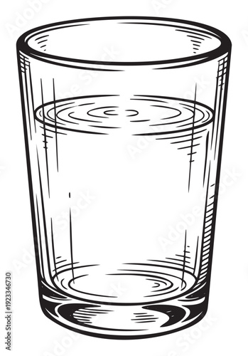 Simple graphic depiction of a beverage glass filled with still water featuring subtle ripples on the surface, perfect for educational materials, health publications, or food and drink