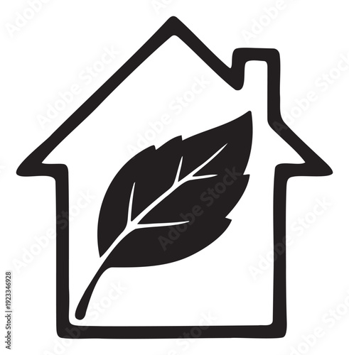 Green house icon with a leaf inside symbolizing ecofriendly living and sustainable energy solutions perfect for real estate businesses and environmental protection campaigns