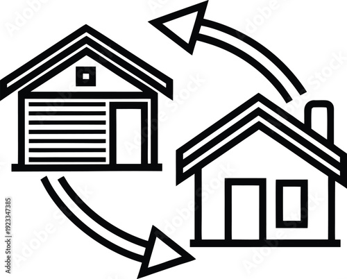 House exchange icon depicting two homes with circular arrows indicating a swap