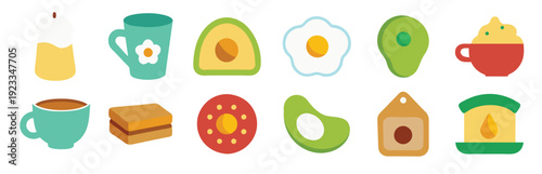 morning breakfast related doodles such as avocado toast egg