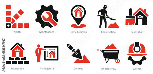 set of build icons as home location construction