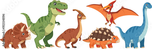 Cute Cartoon Dinosaurs Collection With Tyrannosaurus Triceratops Pterodactyl And Other Prehistoric Creatures